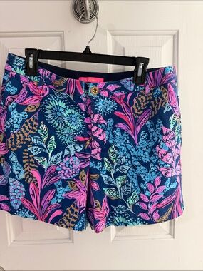 Lilly Pulitzer Navy Floral Print Shorts with Pink & Aqua Accents